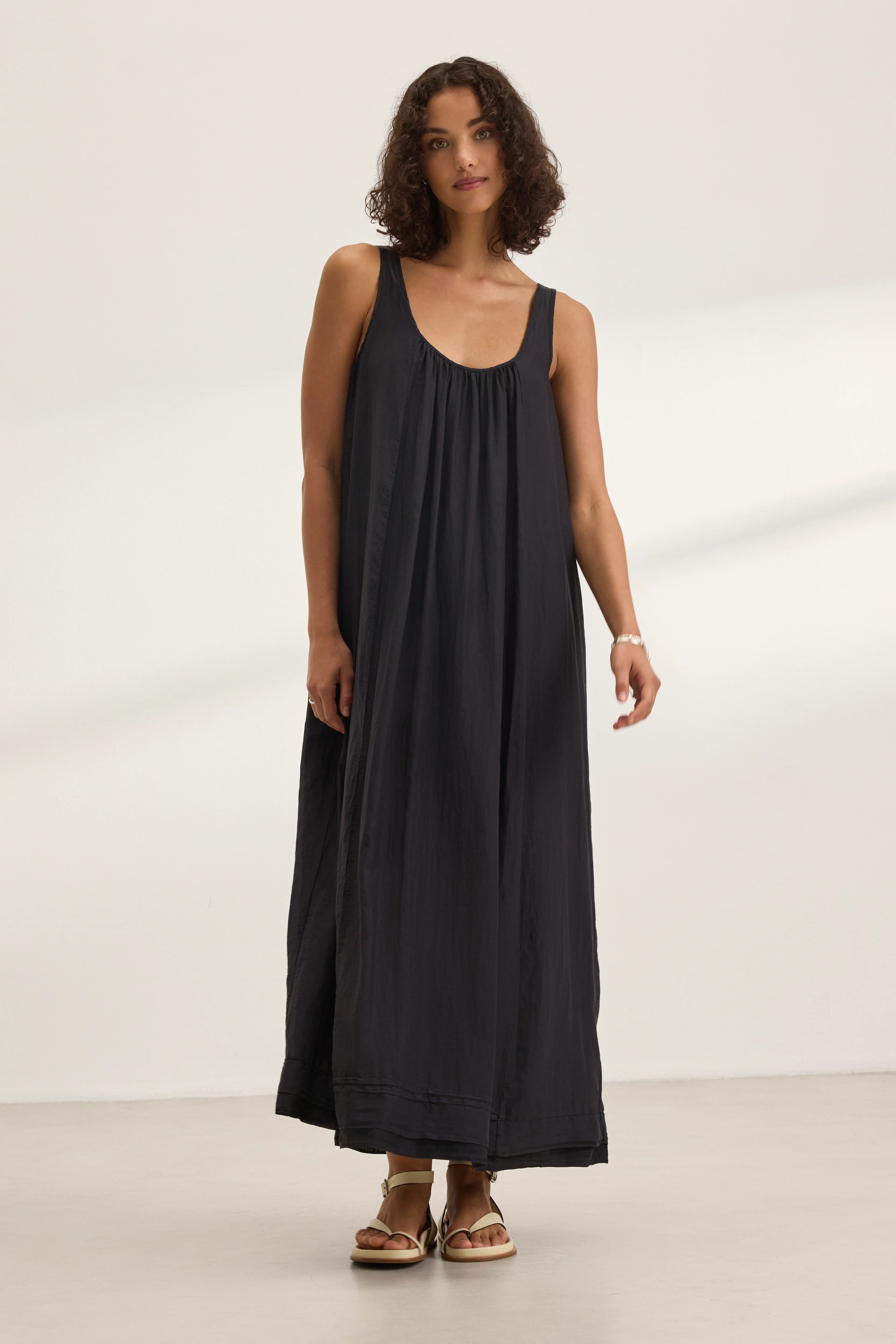 BAYOU SILK COTTON VOILE DRESS IN BLACK - Image 2