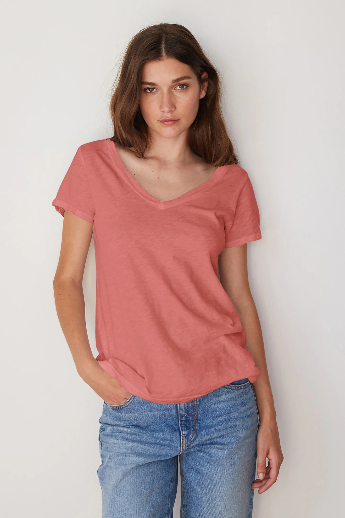 LILITH COTTON SLUB T-SHIRT IN DARK BLUSH