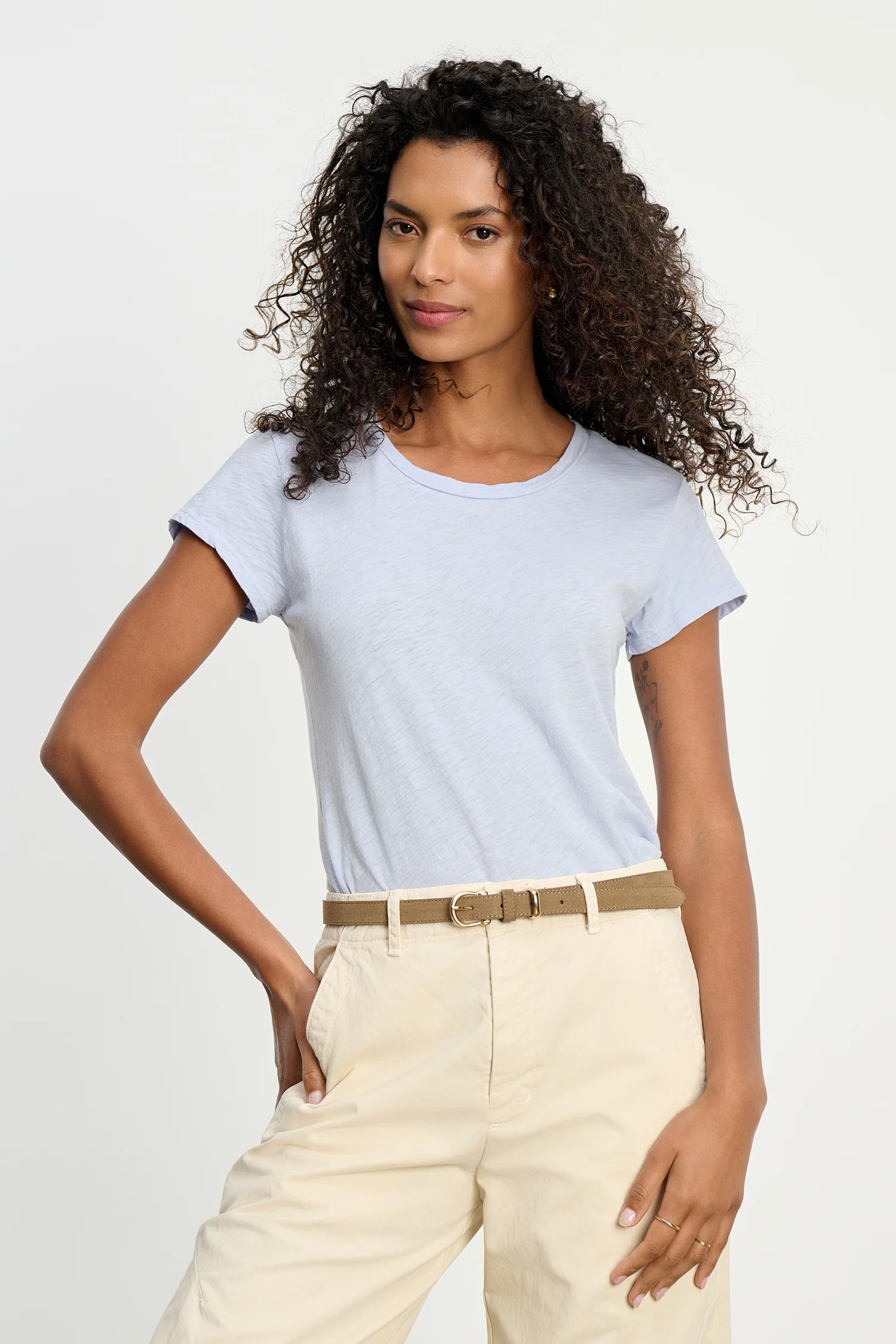 ODELIA COTTON CREW NECK T-SHIRT IN SKY - Image 5